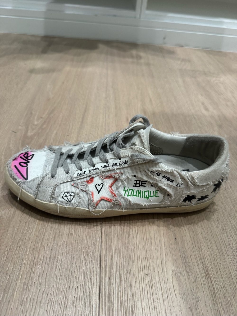 Golden Goose Kids Low-Top Sneaker with Pink & Green Graphics